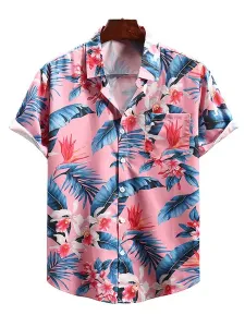 Casual Shirt For Man Turndown Collar Chic Printed Pink Men's Shirts #533085