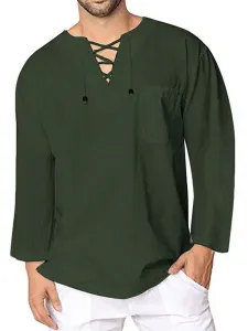 Casual Shirt For Man V-Neck Casual Dark Navy Men's Shirts #533219