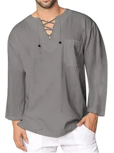 Casual Shirt For Man V-Neck Casual Dark Navy Men's Shirts #533221