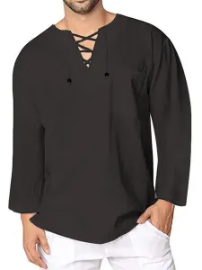 Casual Shirt For Man V-Neck Casual Dark Navy Men's Shirts #533222