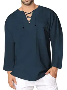 Casual Shirt For Man V-Neck Casual Dark Navy Men's Shirts #533223