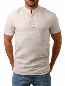 Casual Shirt For Men Jewel Neck Casual Light Apricot Men's Shirts #533124