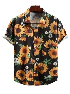Casual Shirt For Men Turndown Collar Simple Oversized Printed Black Men's Shirts #532754