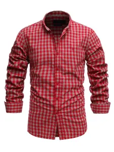 Men's Casual Shirt Turndown Collar Chic Plaid Red Men's Shirts