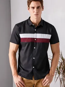 Men's Casual Shirt Turndown Collar Simple Color Block Black Men's Shirts #532760