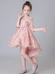 Flower Girl Dresses Jewel Neck Half Sleeves Embroidered Kids Social Party Dresses #495909