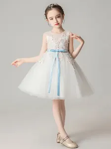 Flower Girl Dresses Jewel Neck Sleeveless Bows Kids Party Dresses #495777
