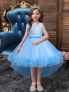 Flower Girl Dresses White Jewel Neck Polyester Sleeveless With Train A-Line Embroidered Kids Social Party Dresses #541916
