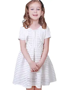 White Flower Girl Dresses Jewel Neck Cotton Blend Short Sleeves Tea-Length A-Line Pleated Kids Social Party Dresses #513569