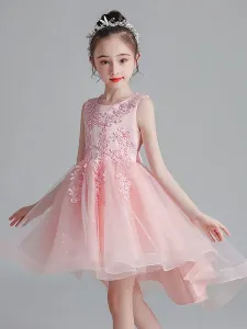 White Flower Girl Dresses Jewel Neck Sleeveless Bows Kids Party Dresses Short Princess Dress #528037