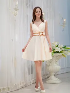 Champagne Prom Dress Sash Bows Satin Dress #451857