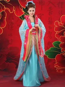 Chinese Costume Female Traditional Rose Chiffon Women Hanfu Dress Ancient Tang Dynasty Clothing 3 Pieces #471536