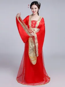 Chinese Costume Traditional Female Red Satin Women Hanfu Dress Ancient Tang Dynasty Clothing 3 Pieces #471545