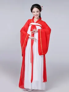 Chinese Traditional Costume Female Red Chiffon Women Hanfu Dress Ancient Tang Dynasty Clothing 3 Pieces #471539