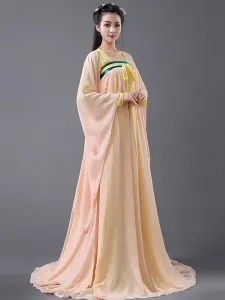 Traditional Chinese Costume Female Peach Chiffon Women Hanfu Dress Ancient Tang Dynasty Clothing 2 Pieces #471568