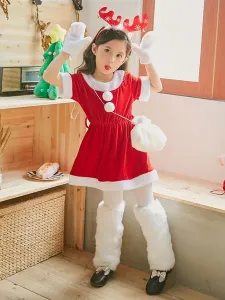 Christmas Costume Kids Outfit Dresses Bags Gloves 3 Piece Set For Little Girls Halloween