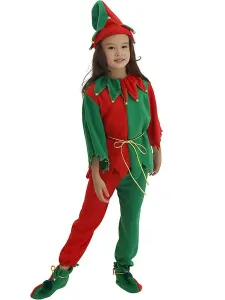 Kids Christmas Elf Costume Outfit 4 Piece Set Halloween