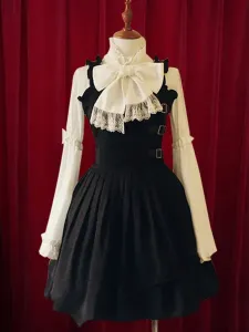 Black Lolita Dress Straps Buckles Cotton Dress for Women #459494