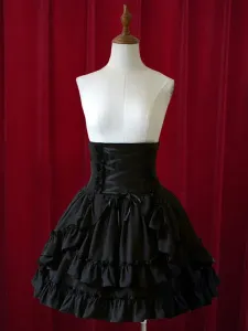 Pure Black High Waist Lolita Short Skirt with Layered Ruffles #455192