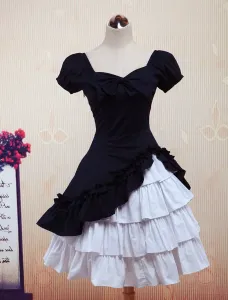 Wine White Lolita OP Dress Short Sleeves withe Ruffles #451980