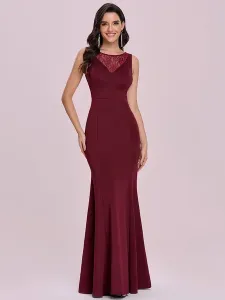 Burgundy Evening Dress 2023 Satin Fabric Jewel Neck Mermaid Sleeveless Formal Dresses Wedding Guest Dresses