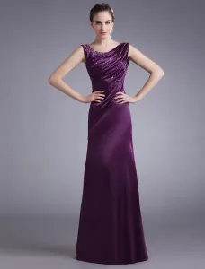 Lavender Evening Dress Satin Sleeveless Beading Mother 'S Dress Ruched Floor Length Long Prom Dress #452015