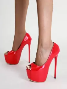 Women High Heel Pumps PU Leather Red Peep Toe High Heel Party Shoes Evening Shoes #572579