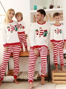 Family Christmas Pajamas Red Cotton Blend StripesÂ Color Block PantsÂ Top Set #513546