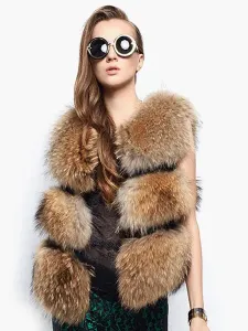 Faux Fur Vest Women Camel Coat Sleeveless Faux Fur Jacket #455512