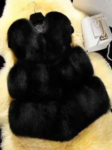 Faux Fur Vest Women Camel Coat Sleeveless Faux Fur Jacket #455513