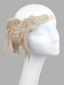 Flapper Headband 1920s Fashion Costume The Great Gatsby Feather Champagne Headpieces Women Vintage Costume Accessories Halloween #471956