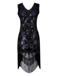 Flapper Dress Great Gatsby 1920s Fashion Vintage Costume Black Sequined Fringe Tassels Dress For Women Halloween #469107