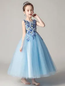 Flower Girl Dresses Jewel Neck Tulle Sleeveless Ankle Length Princess Silhouette Flowers Kids Party Dresses #495883