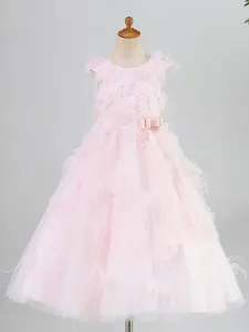 Flower Girl Dresses Jewel Neck Tulle Sleeveless Tea Length Princess Silhouette Flowers Kids Social Party Dresses #484300