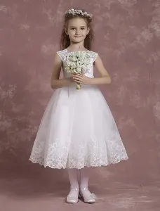 Ivory Flower Girl Dresses A Line Tulle Pageant Dresses Toddler's Lace Tea Length Formal Dresses #463515
