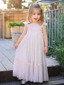 Light Pink Flower Girl Dresses Jewel Neck Polyester Sleeveless Ankle-Length A-Line Lace Kids Party Dresses #536034