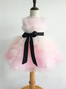 Pink Flower Girl Dresses Satin Fabric Sleeveless Short Princess Silhouette Kids Party Dresses #534806