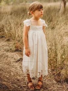 White Flower Girl Dresses Jewel Neck Sleeveless Lace Kids Social Party Dresses #535950