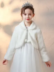 Flower Girl Wraps Ivory Long Sleeves Faux Fur Coat Flower Girl Winter Outerwear #515820