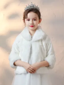Flower Girl Wraps Ivory Long Sleeves Faux Fur Coat Flower Girl Winter Outerwear #515857