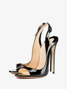High Heels Sandals Black Open Toe Slingbacks Stiletto Heels Sandals Womens Dress Shoes #480707