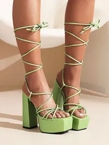 Women's Heel Sandals Square Toe Sandals PlatformÂ Chunky Heel Prom Shoes #667156