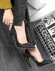 Women's Gold High Heels Woven Style Pointed Toe Stiletto Heel Pumps #462710