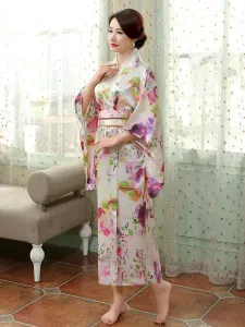 Adult's Japanes Costumes Light Pink Kimono Polyester Satin Dress Oriental Set Holidays Costumes #493831