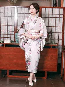 Adult's Japanes Costumes Light Pink Kimono Polyester Satin Dress Oriental Set Holidays Costumes #493832