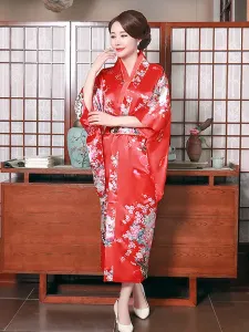 Adult's Japanes Costumes Light Pink Kimono Polyester Satin Dress Oriental Set Holidays Costumes #493835