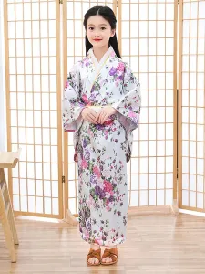 Japanes Costumes Kid's Kimono White Polyester Dress Oriental Women's Set Holidays Costumes #493934