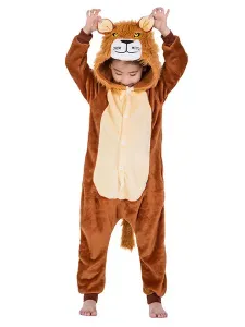 Kids Lion Kigurumi Onesie Pajamas Flannel Winter Sleepwear Mascot Animal Carnival Costume onesie pajamas #478099