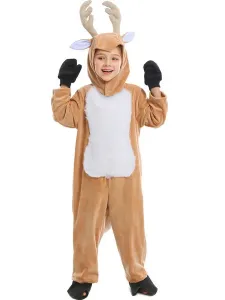Kigurumi Pajamas Onesie Reindeer Kid's Velour Winter Sleepwear Mascot Animal Halloween Costume onesie pajamas