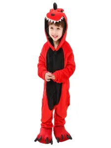 Onesie Kigurumi Pajamas Red Dinosaur Kids Flannel Easy Toilet Winter Sleepwear Mascot Animal Halloween Costume onesie pajamas #480698